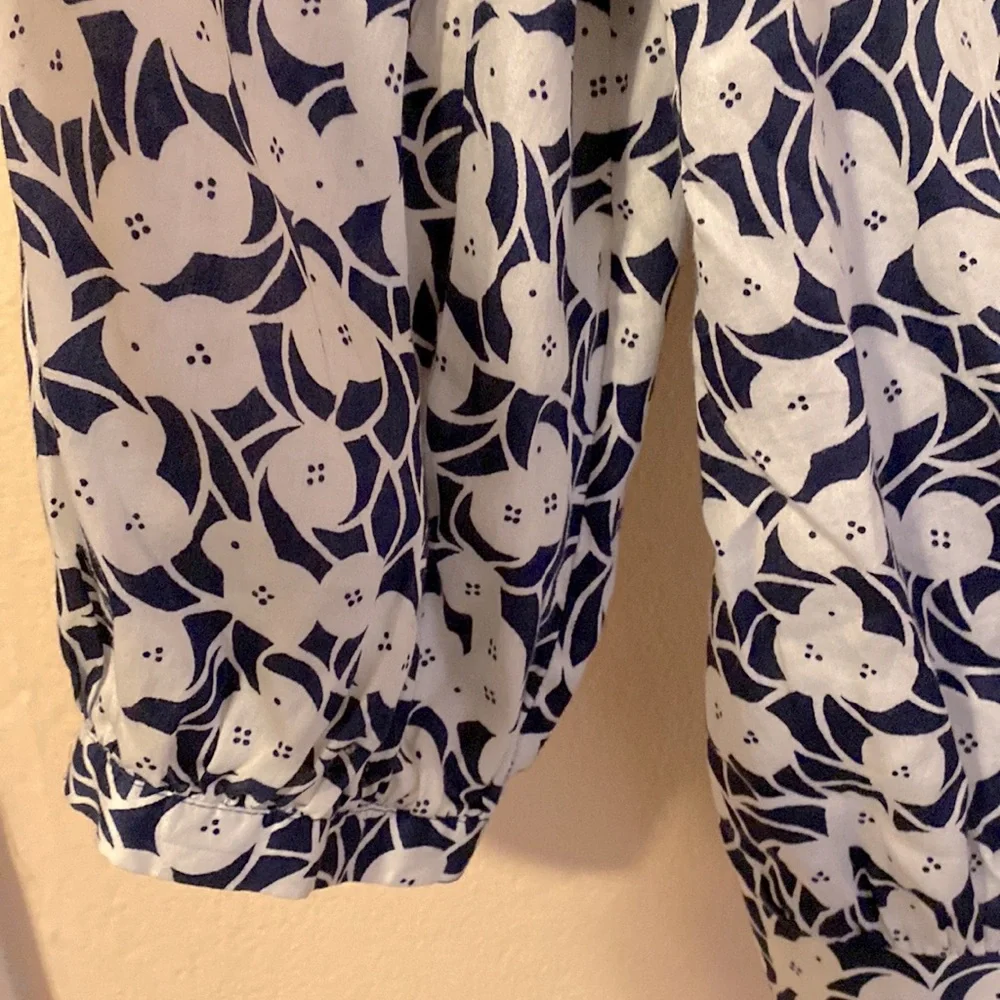 Anthropologie Postmark lightweight cotton print puff sleeve top blue M